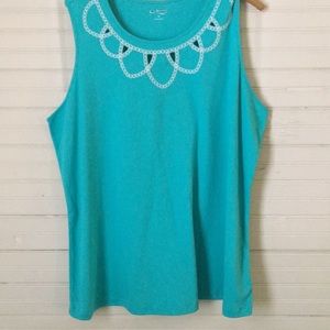 Kim Rogers Embroidered Turquoise Top. SZ 1X. NWOT.